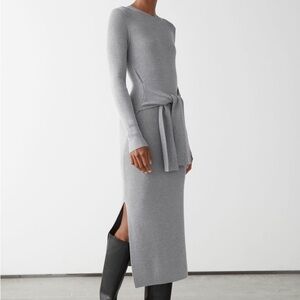 & Other Stories Gray Knit Tie Waist Dress Size XS